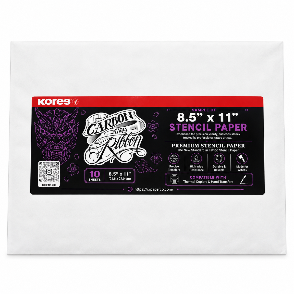 Carbon and Ribbon 8.5 x 11 premium stencil paper sample pack in white envelope packaging